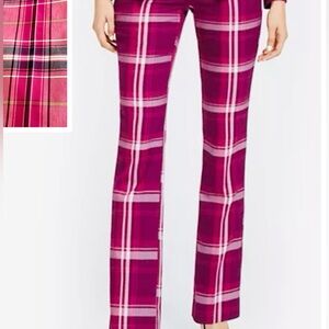 NEW YORK & CO. Hot Pink & Navy Blue Plaid Flat Front Straight Leg Stretchy Pants